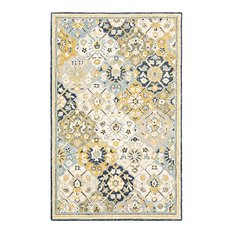 StyleHaven Andover Floral Panel Handmade Wool Area Rug, Blue, 5X8 Ft