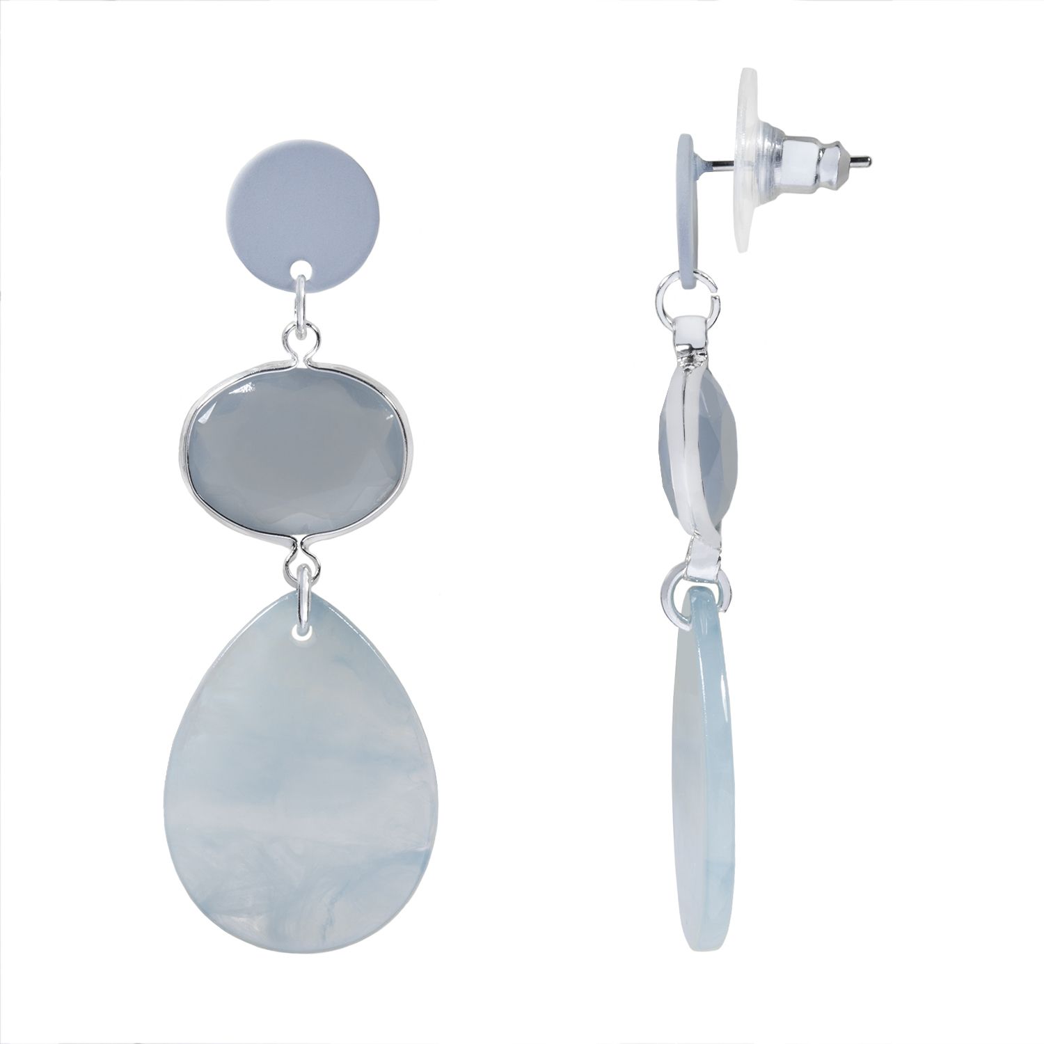 Image for LC Lauren Conrad Silver Tone Three-Tiered Resin Nickel Free Drop Earrings at Kohl's.