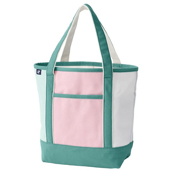 NEW Lands' End Natural Canvas Tote Green Cream/Off-white