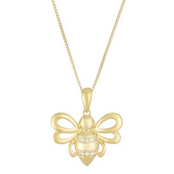 Gemminded 10k Sterling Silver Diamond Accented Bee Pendant Necklace