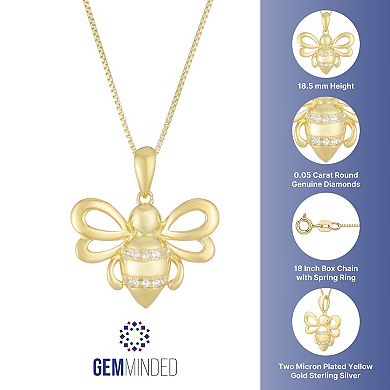 Gemminded 10k Sterling Silver Diamond Accented Bee Pendant Necklace