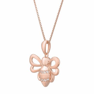 Gemminded 10k Sterling Silver Diamond Accented Bee Pendant Necklace