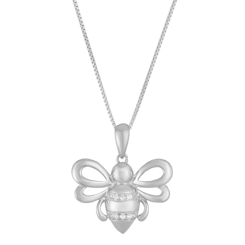 10k Sterling Silver Diamond Accented Bee Pendant Necklace, Womens, Size: 