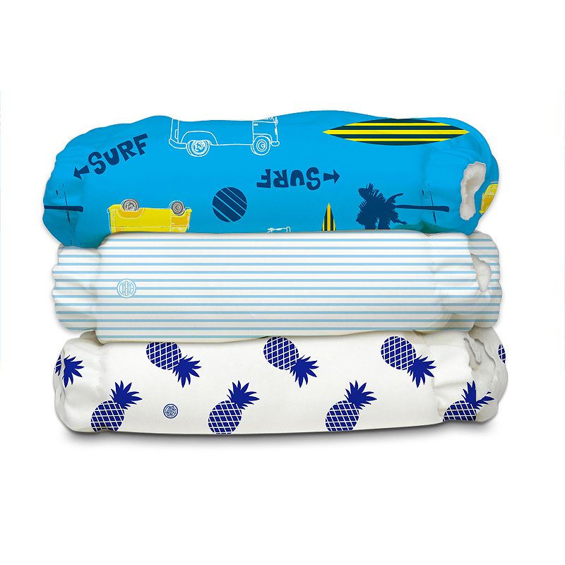 Charlie Banana Hybrid All-in-One Reusable Cloth Diapers - 3 Pack, Blue Ride