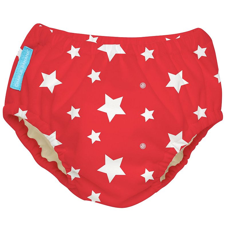 Charlie Banana Reusable Swim Diaper, White Stars Red L