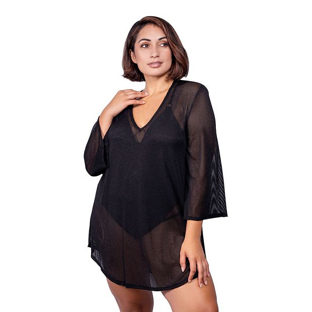 Jordan Taylor Black Plus Size V Neck Swim Tunic