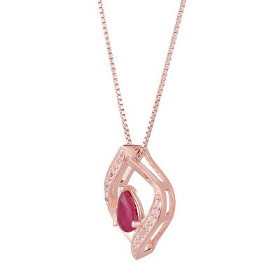 Gemminded 10k Rose Gold Ruby & Diamond Accented Pendant Necklace
