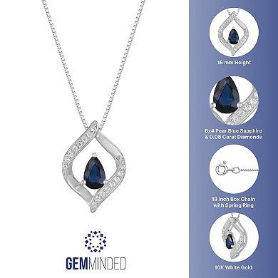 Gemminded 10k White Gold Sapphire & Diamond Accented Pendant Necklace