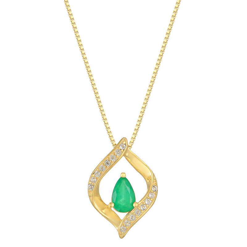 Gemminded 10k Gold Emerald & Diamond Accented Pendant Necklace, Womens, S