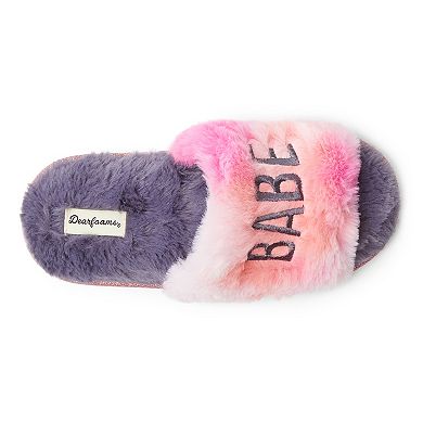 Kids' Dearfoams Lane Slide Slippers with Embroidered Slogan