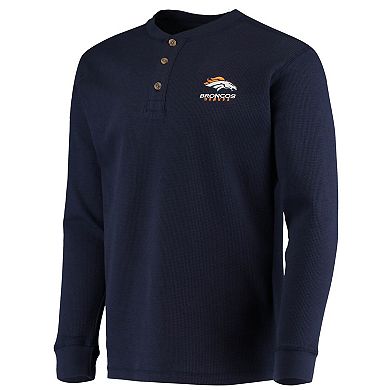 Men's Dunbrooke Navy Denver Broncos Logo Maverick Thermal Henley Long Sleeve T-Shirt