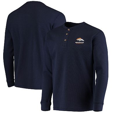 Men's Dunbrooke Navy Denver Broncos Logo Maverick Thermal Henley Long Sleeve T-Shirt