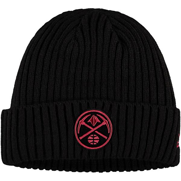 Men's New Era Denver Nuggets Core Classic Black on Black Cuffed Knit Hat