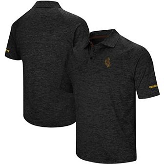 Men's Colosseum Heathered Black Wyoming Cowboys Primary Logo Down Swing Raglan Polo