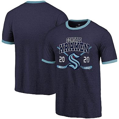 Men's Majestic Threads Navy Seattle Kraken Buzzer Beater Tri-Blend Ringer T-Shirt