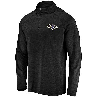 Men's Fanatics Black Baltimore Ravens Striated Primary Logo Raglan Quarter-Zip Pullover Jacket