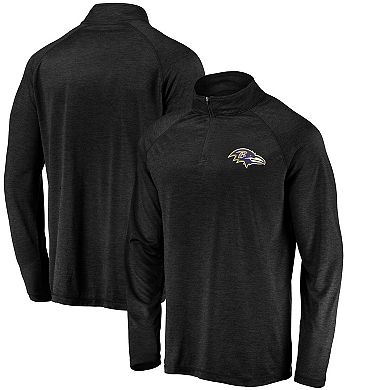 Men's Fanatics Black Baltimore Ravens Striated Primary Logo Raglan Quarter-Zip Pullover Jacket