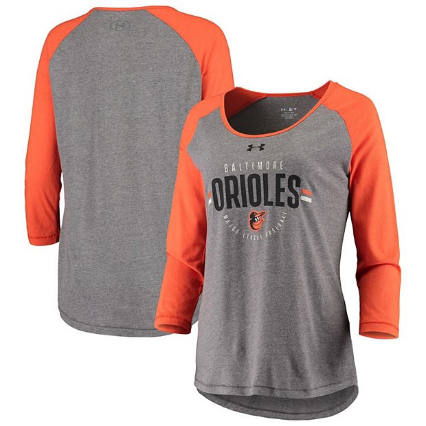 Women's Under Armour Heathered Gray Baltimore Orioles Tri-Blend 3/4-Sleeve  Raglan Performance T-Shirt