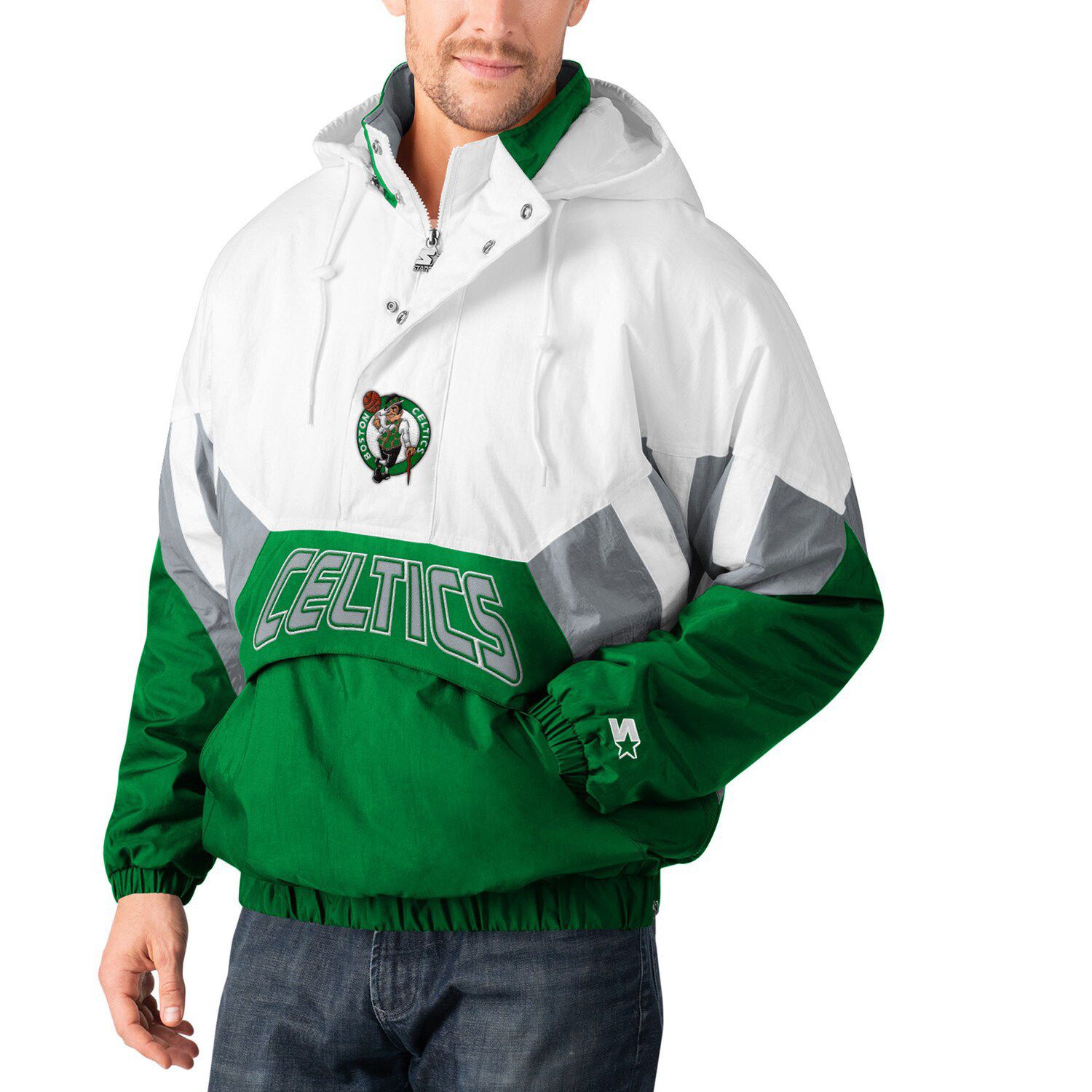 white celtics starter jacket