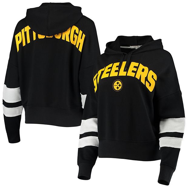 Women's Junk Food Black/White Pittsburgh Steelers Sideline Stripe Pullover  Hoodie