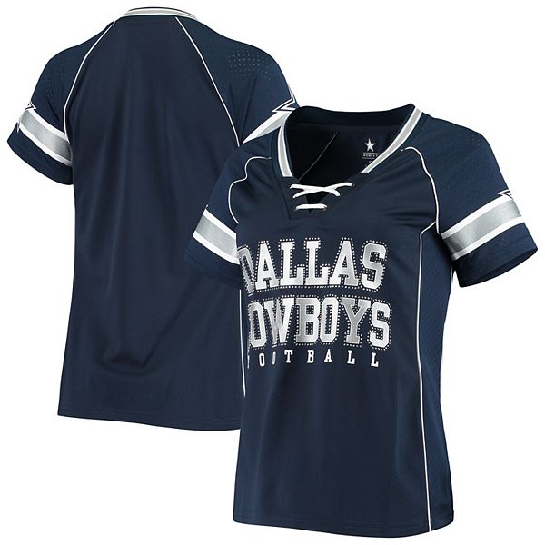 Women's Navy Dallas Cowboys Avery Lace-Up V-Neck Jersey