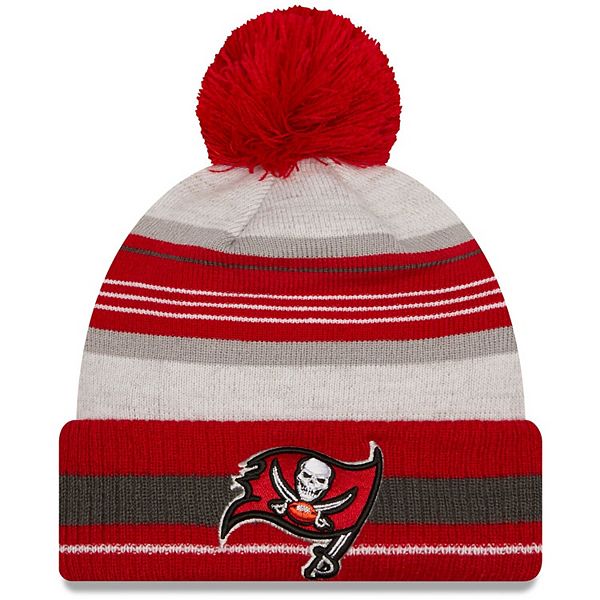 Tampa Bay Buccaneers New Era Pewter/Red 2022 Sideline Cuffed Pom Knit Hat