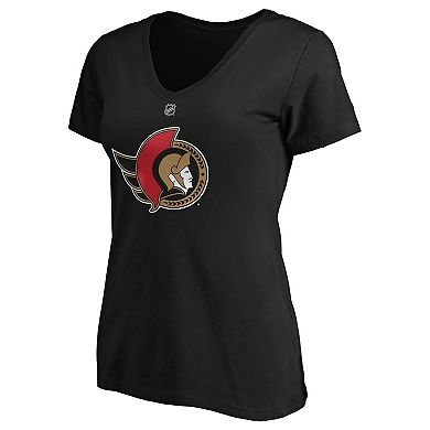 Women's Fanatics Branded Brady Tkachuk Black Ottawa Senators Authentic Stack Name & Number V-Neck T-Shirt