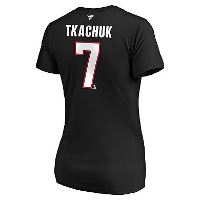 Women's Fanatics Branded Brady Tkachuk Black Ottawa Senators Authentic Stack Name & Number V-Neck T-Shirt