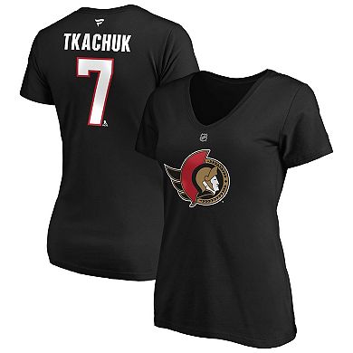 Women's Fanatics Branded Brady Tkachuk Black Ottawa Senators Authentic Stack Name & Number V-Neck T-Shirt