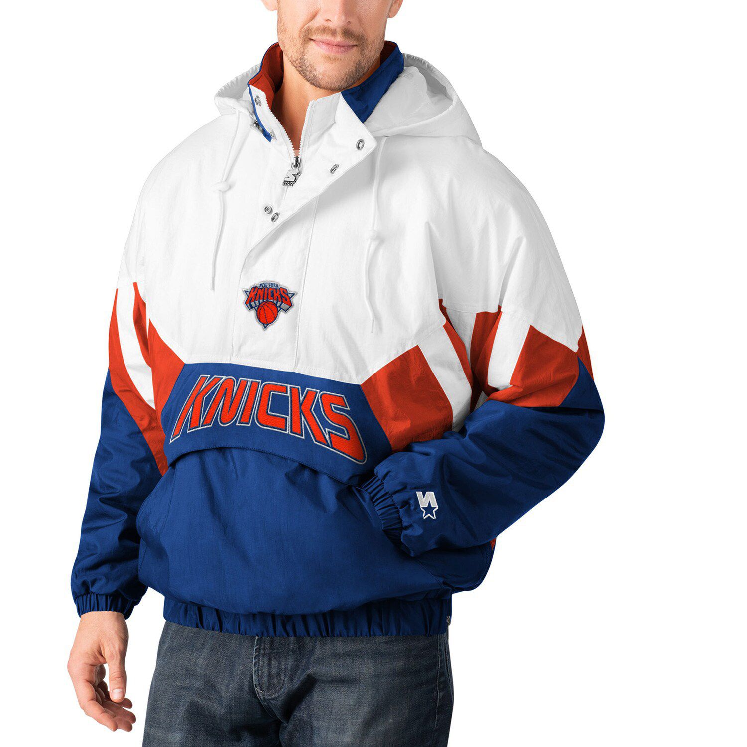 red white and blue quarter zip