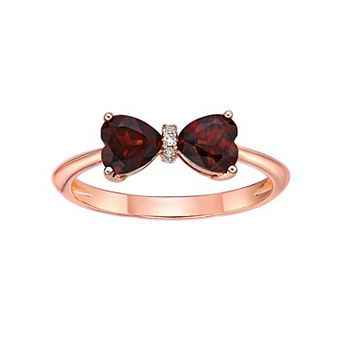 Gemminded 18k Rose Gold Plated Sterling Silver Heart-Shaped Garnet & Diamond Accented Ring