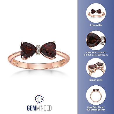 Gemminded 18k Rose Gold Plated Sterling Silver Heart-Shaped Garnet & Diamond Accented Ring