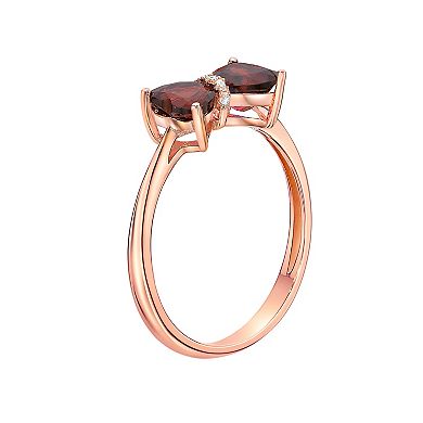 Gemminded 18k Rose Gold Plated Sterling Silver Heart-Shaped Garnet & Diamond Accented Ring