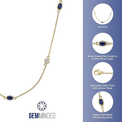 Gemminded 18k Gold Over Silver Lab-Created Sapphire & Lab-Created White Sapphire Station Necklace