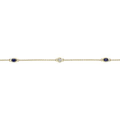 Gemminded 18k Gold Over Silver Lab-Created Sapphire & Lab-Created White Sapphire Station Necklace