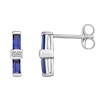 Gemminded Sterling Silver Lab-Created Sapphire & Lab-Created White Sapphire Bar Stud Earrings