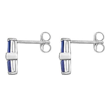 Gemminded Sterling Silver Lab-Created Sapphire & Lab-Created White Sapphire Bar Stud Earrings