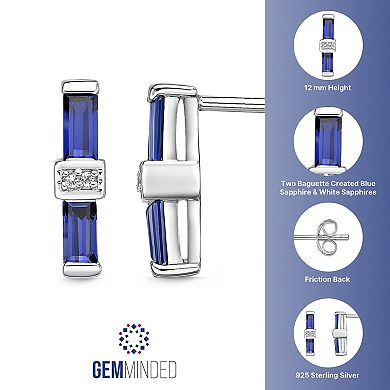 Gemminded Sterling Silver Lab-Created Sapphire & Lab-Created White Sapphire Bar Stud Earrings