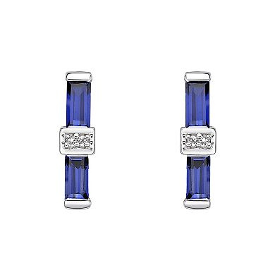 Gemminded Sterling Silver Lab-Created Sapphire & Lab-Created White Sapphire Bar Stud Earrings