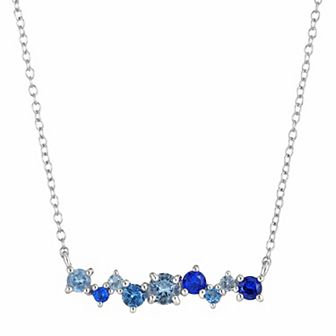 Gemminded Sterling Silver Lab-Created Aquamarine & Lab-Created Spinel Cluster Necklace