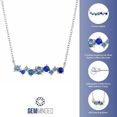 Gemminded Sterling Silver Lab-Created Aquamarine & Lab-Created Spinel Cluster Necklace