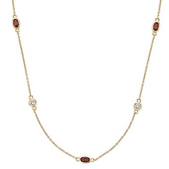 Gemminded 18k Gold Over Silver Garnet & White Topaz Necklace