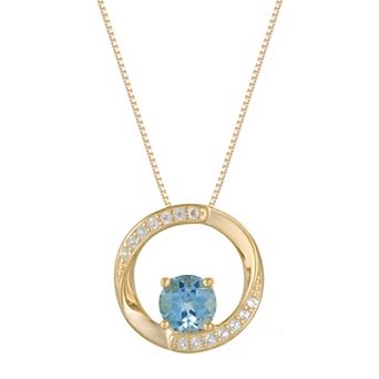 Gemminded 18k Gold Plated Sterling Silver Blue Topaz & White Topaz Circular Pendant Necklace