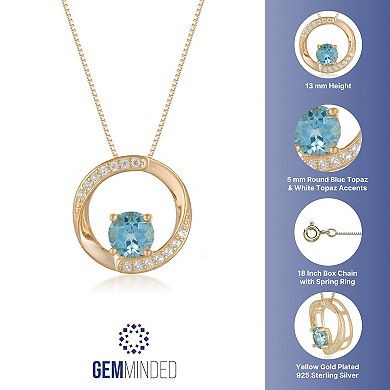 Gemminded 18k Gold Plated Sterling Silver Blue Topaz & White Topaz Circular Pendant Necklace