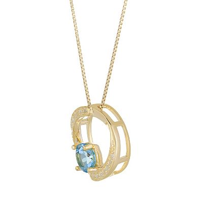 Gemminded 18k Gold Plated Sterling Silver Blue Topaz & White Topaz Circular Pendant Necklace