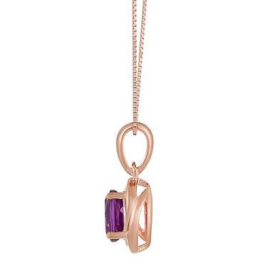 Gemminded 18k Rose Gold Tone Plated Sterling Silver & Amethyst Circle Pendant Necklace