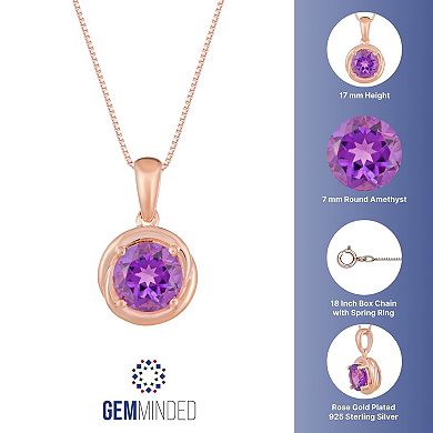 Gemminded 18k Rose Gold Tone Plated Sterling Silver & Amethyst Circle Pendant Necklace