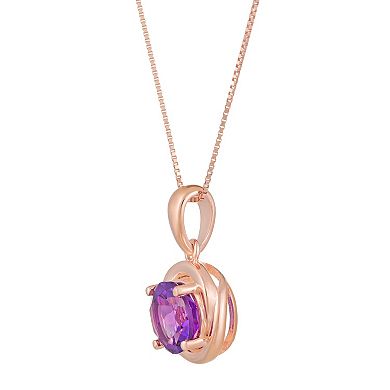 Gemminded 18k Rose Gold Tone Plated Sterling Silver & Amethyst Circle Pendant Necklace