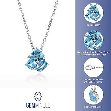 Gemminded Sterling Silver Blue Topaz & White Topaz Cluster Pendant Necklace