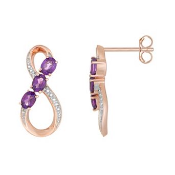 Gemminded 18k Rose Gold Plated Sterling Silver & Amethyst Figure-Eight Drop Earrings